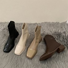 高跟馬丁靴女2022年秋冬新款短靴白色高跟粗跟方頭顯瘦瘦瘦彈力襪子靴（滿599元免運） 歷史價格詳細信息