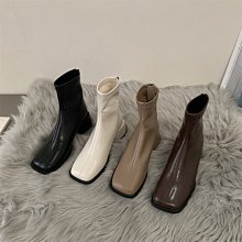 高跟馬丁靴女2022年秋冬新款短靴白色高跟粗跟方頭顯瘦瘦瘦彈力襪子靴（滿599元免運） 歷史價格詳細信息