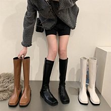 現貨熱銷-法式復古白色瘦瘦靴韓版厚底粗跟馬丁靴女2022秋冬款英倫風騎士靴爆款 歷史價格詳細信息