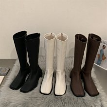 現貨熱銷-法式復古白色瘦瘦靴韓版厚底粗跟馬丁靴女2022秋冬款英倫風騎士靴爆款 歷史價格詳細信息