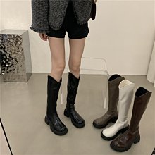 英倫厚底高筒靴女2024年新款秋冬季時尚圓頭後拉鏈不過膝長筒靴女 歷史價格詳細信息
