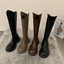 英倫厚底高筒靴女2024年新款秋冬季時尚圓頭後拉鏈不過膝長筒靴女 歷史價格詳細信息