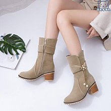 粗跟短靴女靴子秋冬季2018新款女鞋中筒秋款中跟百搭馬丁冬鞋 歷史價格詳細信息