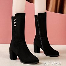 粗跟短靴女靴子秋冬季2018新款女鞋中筒秋款中跟百搭馬丁冬鞋 歷史價格詳細信息