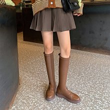 棕色長筒靴女2023新款粗腿胖mm大筒圍厚底寬筒機車馬丁高筒騎士靴 歷史價格詳細信息