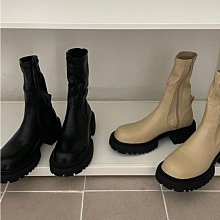 真皮彈力瘦瘦靴女短靴粗跟冬季新款厚底復古絨面顯瘦美拉德馬丁靴 歷史價格詳細信息