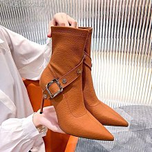 【免運】氣質名媛大碼涼靴女百搭簡約黑色一字扣帶斬男絕美高跟靴 歷史價格詳細信息