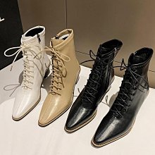 靴子 尖頭粗跟馬丁靴高跟鞋短靴特大號40 41 42 43 44 特大碼女靴 歷史價格詳細信息