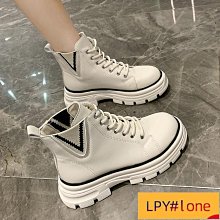 2024新款中筒靴厚底松糕跟坡跟方頭休閒皮靴彈力靴大碼短靴女 歷史價格詳細信息