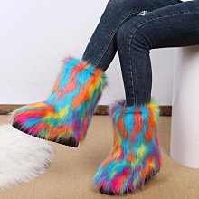 24h出貨 雪地靴 刷毛靴 保暖靴 麵包鞋 國際站歐美冬新款靴子人造毛絨毛毛中筒仿狐貍毛雪地靴 (滿599元免運) 歷史價格詳細信息