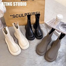 [ATING STUDIO] 素色軟皮時裝靴女 中跟瘦瘦短靴 軟皮馬丁靴 增高靴子 2022新款韓版東大門短靴子 歷史價格詳細信息