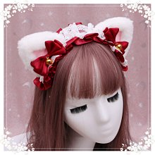 【在水一方】兔耳朵 lolita手作原創1402蕾絲蝴蝶結毛絨兔耳垂耳兔發箍kc動漫頭飾 歷史價格詳細信息