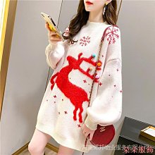 秋冬耶誕節麋鹿紅色毛衣男女23新款慵懶外穿寬鬆套頭情侶針織衫 歷史價格詳細信息