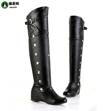 熱賣長筒靴2024春秋厚底松糕馬丁靴女瘦瘦靴側拉鏈高筒騎士機車靴 歷史價格詳細信息