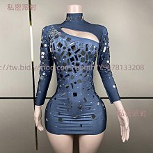 私密派對　鏡面拼接反光掛脖短裙舞臺走秀晚會派對T臺禮服帶流蘇帽子 歷史價格詳細信息