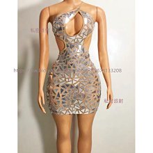 私密派對　鏡面拼接反光掛脖短裙舞臺走秀晚會派對T臺禮服帶流蘇帽子 歷史價格詳細信息