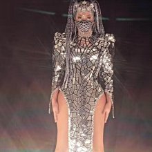 私密派對　鏡面拼接反光掛脖短裙舞臺走秀晚會派對T臺禮服帶流蘇帽子 歷史價格詳細信息