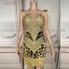 私密派對　鏡面拼接反光掛脖短裙舞臺走秀晚會派對T臺禮服帶流蘇帽子 歷史價格詳細信息
