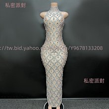 私密派對　亮晶晶水鉆禮服酒會派對晚禮服舞臺-演出服-無袖舞臺-演出服- 歷史價格詳細信息