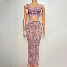 私密派對　-演出服-生日黃金禮服時尚-性感-抹胸水鉆鏈條收腰短裙套裝酒吧-夜店-演 歷史價格詳細信息