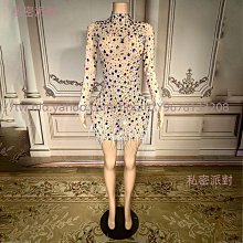 私密派對　鉆石羽毛生日裙網紗燙鉆透視鏤空-性感-緊身短裙晚禮服舞臺-演出服- 歷史價格詳細信息