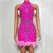 私密派對　鉆石羽毛生日裙網紗燙鉆透視鏤空-性感-緊身短裙晚禮服舞臺-演出服- 歷史價格詳細信息