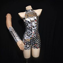 私密派對　鏡面拼接反光掛脖短裙舞臺走秀晚會派對T臺禮服帶流蘇帽子 歷史價格詳細信息