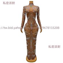 私密派對　生日長裙鉆石羽毛舞臺-演出服-聚會禮服高領璀璨亮鉆收腰緊身長袖羽 歷史價格詳細信息