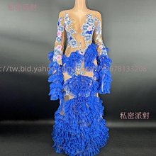 私密派對　生日長裙鉆石羽毛舞臺-演出服-聚會禮服高領璀璨亮鉆收腰緊身長袖羽 歷史價格詳細信息