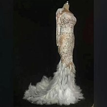 私密派對　鉆石羽毛生日裙網紗燙鉆透視鏤空-性感-緊身短裙晚禮服舞臺-演出服- 歷史價格詳細信息