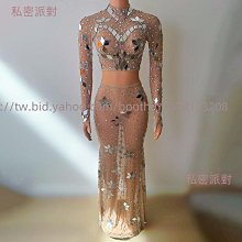 私密派對　鏡面拼接反光掛脖短裙舞臺走秀晚會派對T臺禮服帶流蘇帽子 歷史價格詳細信息