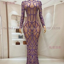 私密派對　生日長裙鉆石羽毛舞臺-演出服-聚會禮服高領璀璨亮鉆收腰緊身長袖羽 歷史價格詳細信息