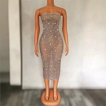 私密派對　生日服裝鉆石-演出服--性感-歐美網紗透視鉆石流蘇包臀短裙禮服舞 歷史價格詳細信息