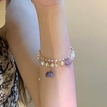 雙層天然髮晶珍珠串珠手錬女輕奢復古高級感手飾ins小眾設計手串 歷史價格詳細信息