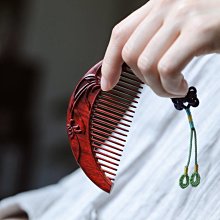 小葉紫檀木梳 雙面雕刻桃花木梳子 檀香長柄木梳logo刻 歷史價格詳細信息