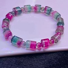 稀有粉藍西瓜碧璽貓眼手串，晶體通透色彩明豔，稀有美物。配件爲18k金.8.5—10.7mm重：23.25g 歷史價格詳細信息