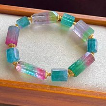 稀有粉藍西瓜碧璽貓眼手串，晶體通透色彩明豔，稀有美物。配件爲18k金.8.5—10.7mm重：23.25g 歷史價格詳細信息