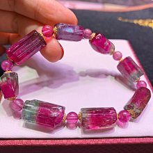 碧璽原石手鍊11.5-16mm.重量：29.18g配18K黃金花托隔珠 歷史價格詳細信息