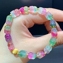 頂級稀缺玻璃體天然碧璽手串，出淤泥而不染，工藝精細，顆顆濃郁飽滿，晶體通透，精挑細選，規格：約10.7*5.6 mm 歷史價格詳細信息