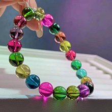 ❤妙玉生花優品購❤82302。稀有頂尖熒光仙女彩虹碧璽手鍊，重26.26g 規格9.2mm. 歷史價格詳細信息