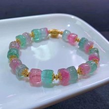 人魚色碧璽手鍊，規格8.5mm，老礦料，顏色醇美！玻璃體！水頭足足，性價比特高！實物更美！ 歷史價格詳細信息