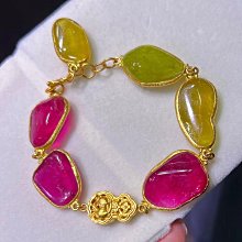 碧璽原石手鍊11.5-16mm.重量：29.18g配18K黃金花托隔珠 歷史價格詳細信息