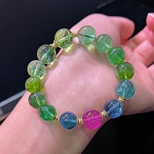 即時通訊價.極品濃豔碧璽手鍊8mm.近玻種美物，色彩濃郁晶體通透，搭配24 k包金寶石藍滴溜。重：20.05g 歷史價格詳細信息