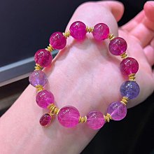 即時通訊價.極品濃豔碧璽手鍊8mm.近玻種美物，色彩濃郁晶體通透，搭配24 k包金寶石藍滴溜。重：20.05g 歷史價格詳細信息