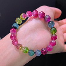 即時通訊價.極品濃豔碧璽手鍊8mm.近玻種美物，色彩濃郁晶體通透，搭配24 k包金寶石藍滴溜。重：20.05g 歷史價格詳細信息