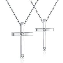 《 QBOX 》FASHION 飾品【C23N1160】精緻個性簡約鑲鑽十字架情侶鈦鋼墬子項鍊(男/女款) 價格比較,價格查詢,歷史價格詳細信息