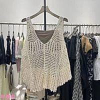 鏤空針織馬甲女 針織背心 辣妹設計感外穿背心 無袖罩衫 長版背心 無袖上衣 女裝 衣服-靚莎優選 歷史價格詳細信息