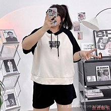 熹熹服裝套裝夏季女裝連帽短袖大尺碼新款運動韓版休閒兩件套短褲女時尚寬鬆 歷史價格詳細信息