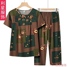 熹熹服裝大尺碼女裝 短袖睡衣 印花家居服 短袖洋裝 家居睡衣 夏季中老年人女裝 棉麻短袖兩件套裝 寬鬆大尺碼媽媽裝睡衣 夏休閒套 歷史價格詳細信息