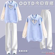熹熹服裝寬褲大尺碼套裝女裝顯瘦2023大學T新款秋季西裝設計感兩件套假兩件 歷史價格詳細信息